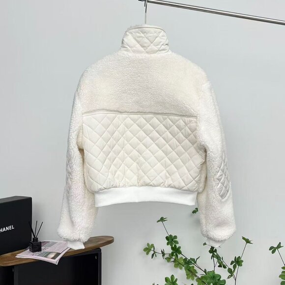 Alo White Lambswool Patchwork Coat, Gentle and Warm Short Jacket, Women's Size M - Picture 5 of 9